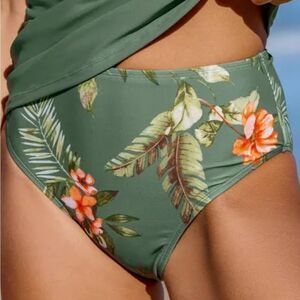 Cupshe Women’s NWT Size Large Mid - Rise Floral Green Bikini Bottom